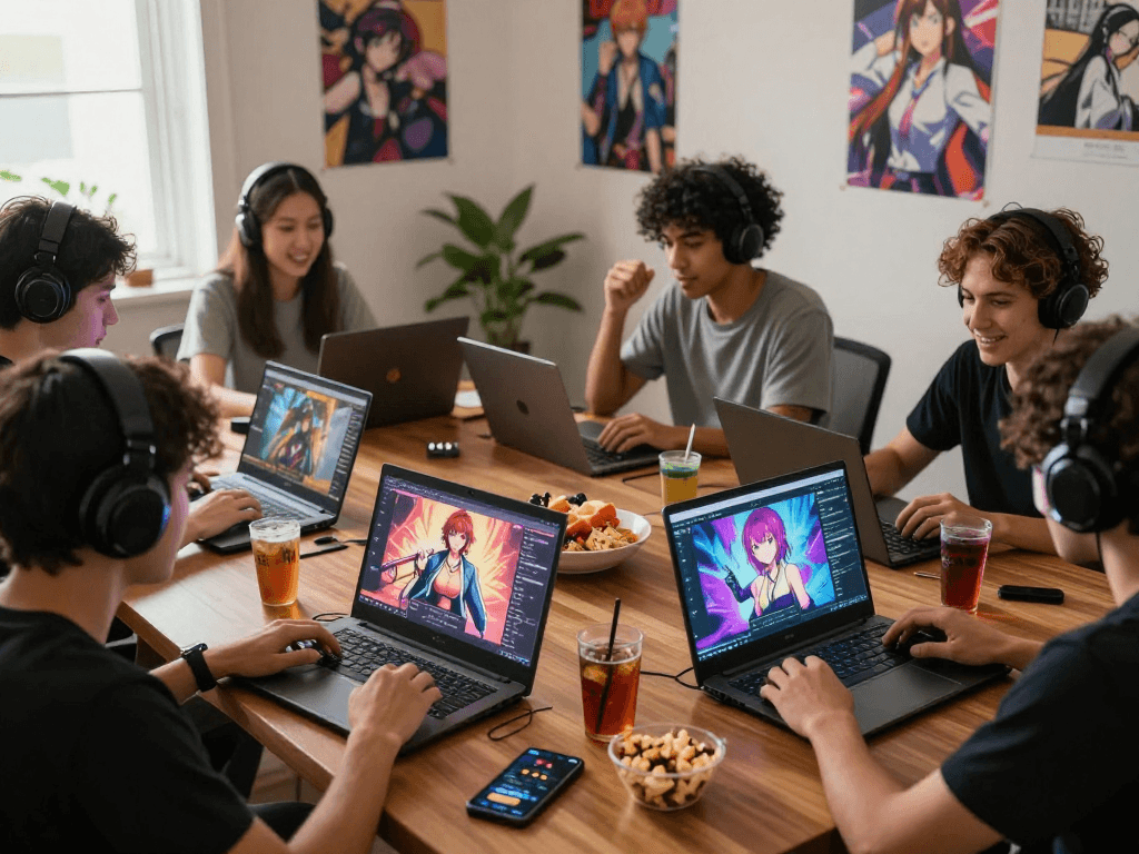 Players enjoying a hentai game in a cozy setting, showcasing vibrant graphics and engaging atmosphere.