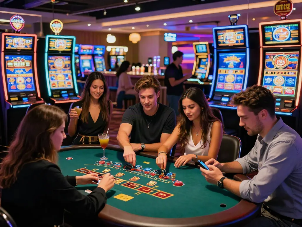 Exciting casino atmosphere highlighting players enjoying credit card casino sites with vibrant lighting and gaming options.