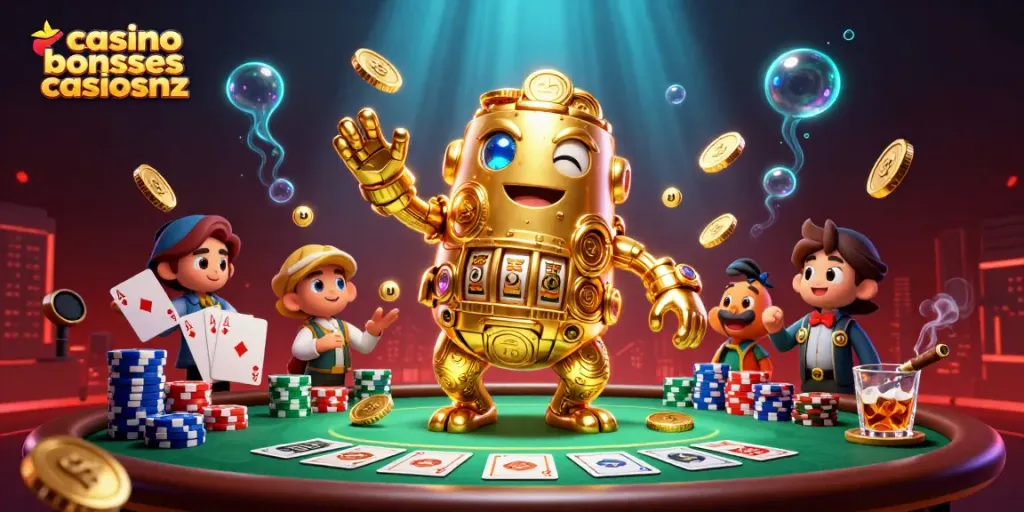 Experience top casino bonuses casinosnz with an engaging 3D illustration featuring a dynamic casino scene.