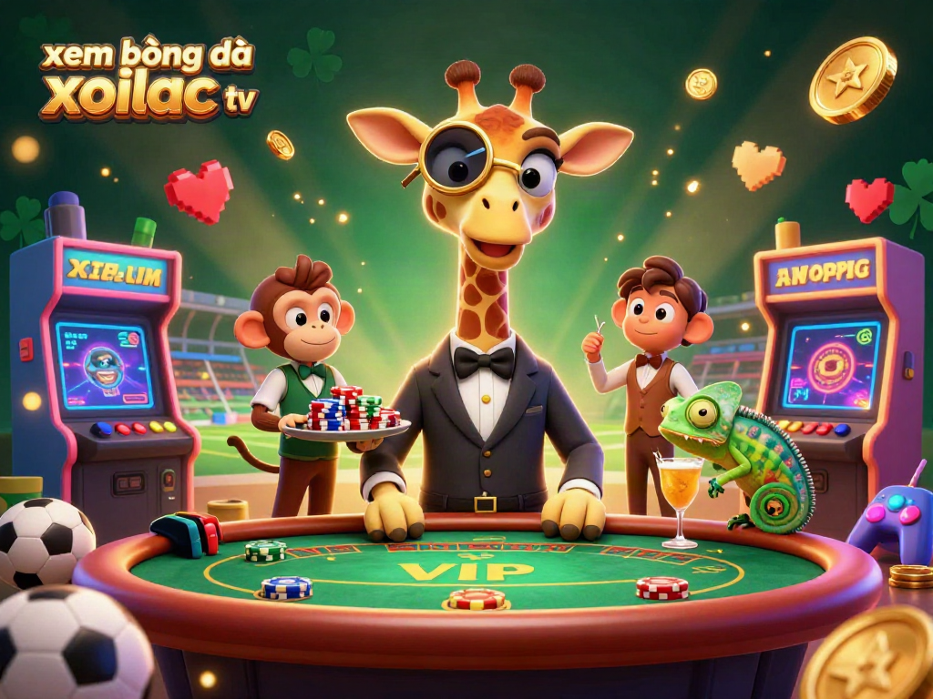 xem bóng đá xoilac tv showcases a vibrant sports betting scene featuring a high-roller giraffe and dynamic gaming elements.